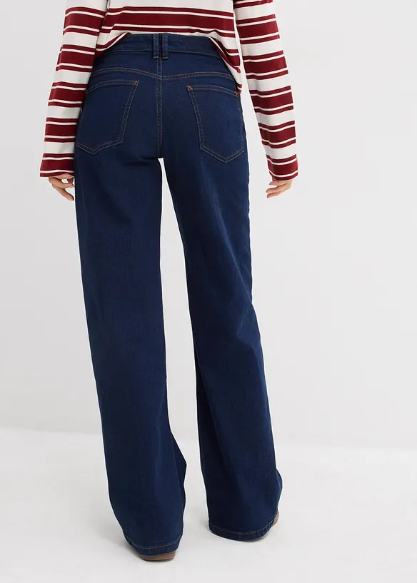 Wide-Leg-Jeans Mid Waist Bio-Baumwolle in blau von hinten - bonprix