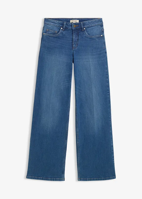 Wide-Leg-Jeans Mid Waist Bio-Baumwolle in blau von vorne - bonprix