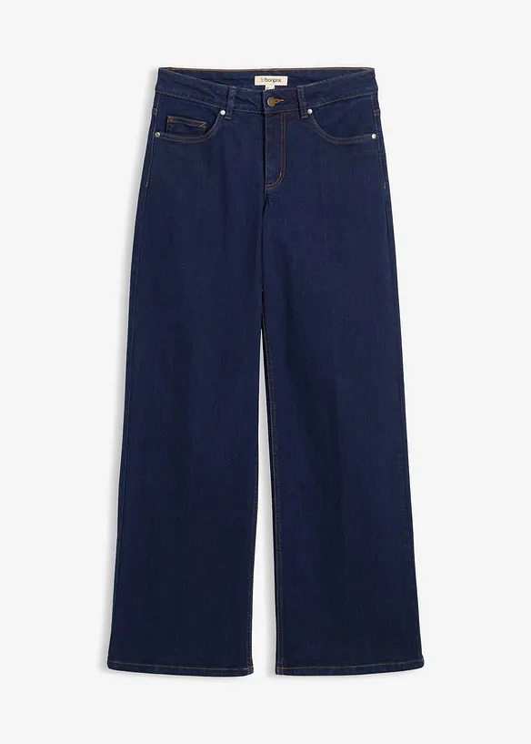 Wide-Leg-Jeans Mid Waist Bio-Baumwolle in blau von vorne - bonprix