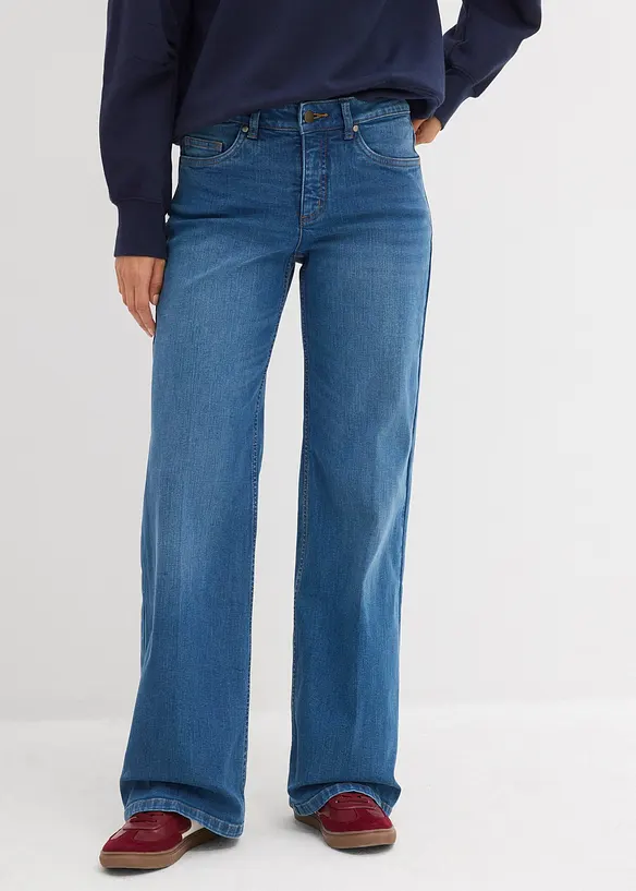 Wide-Leg-Jeans Mid Waist Bio-Baumwolle in blau von vorne - bonprix