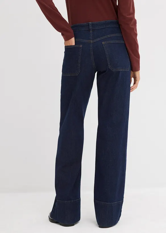Wide-Leg-Jeans Mid Waist mit Bio-Baumwolle in blau von hinten - bonprix