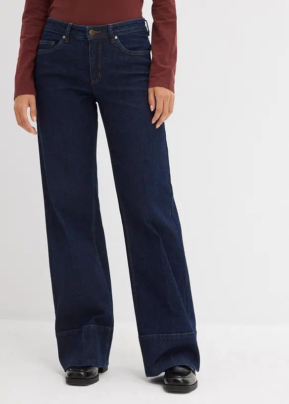Wide-Leg-Jeans Mid Waist mit Bio-Baumwolle in blau von vorne - bonprix