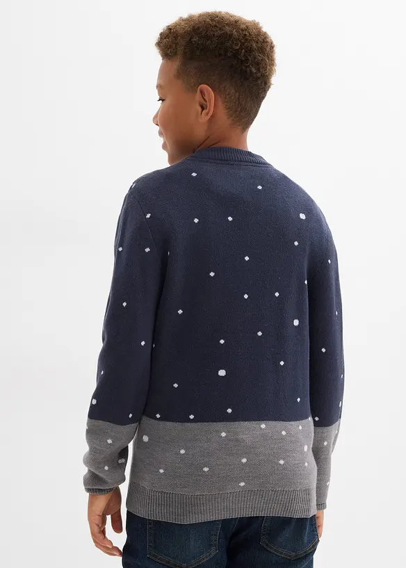 Feinstrickpullover mit Weihnachtsmotiv in blau von hinten (im Anschnitt) - bonprix