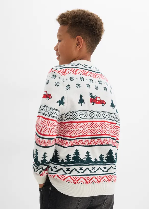 Feinstrickpullover mit Weihnachtsmotiv in weiß von hinten (im Anschnitt) - bonprix