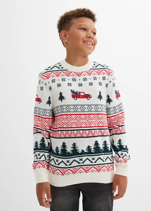 Feinstrickpullover mit Weihnachtsmotiv in weiß von vorne (im Anschnitt) - bonprix