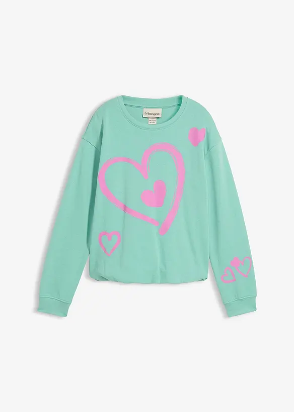 Sweatshirt mit Ballon-Saum aus reiner Bio-Baumwolle in grün von vorne - bonprix