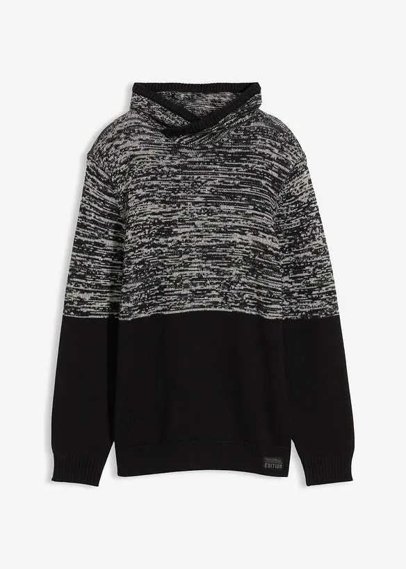Schalkragen-Pullover im Colourblocking in schwarz von vorne - bonprix