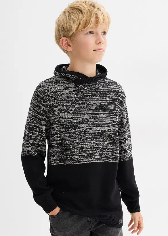 Schalkragen-Pullover im Colourblocking in schwarz von vorne (im Anschnitt) - bonprix