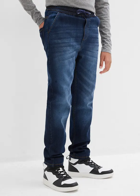 Thermo Regular Fit Schlupfjeans mit Jerseyfutter, Straight in blau von vorne - bonprix
