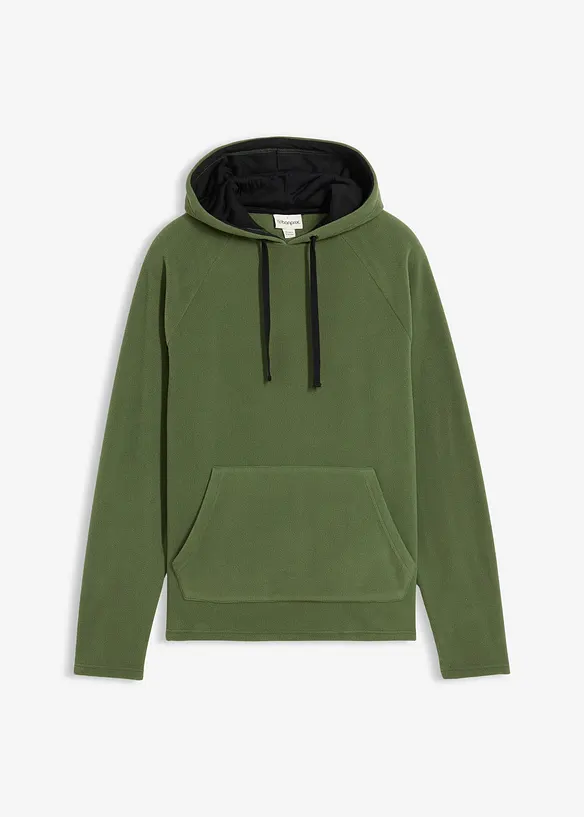 Fleecepullover mit Kapuze in grün von vorne - bonprix