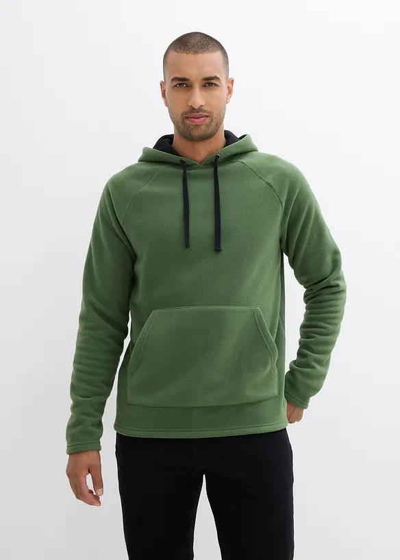 Fleecepullover mit Kapuze in grün von vorne (im Anschnitt) - bonprix
