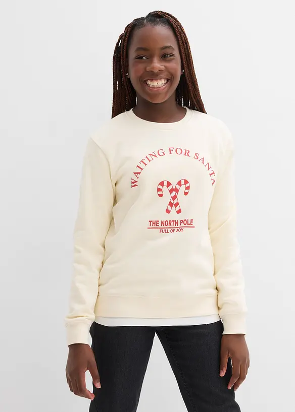 Sweatshirt aus reiner Bio-Baumwolle in beige von vorne (im Anschnitt) - bonprix