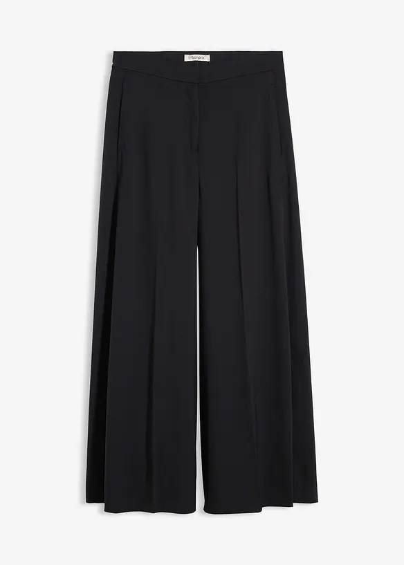 Weite fließende Hose mit Komfortbund in schwarz von vorne - bonprix Weite fließende Hose mit Komfortbund in schwarz von vorne - bonprix