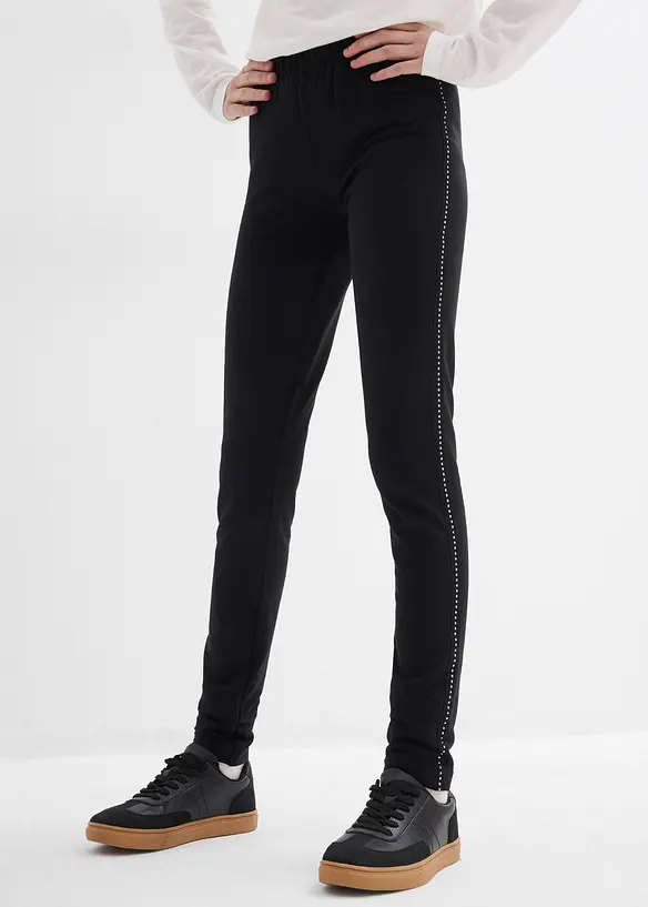 Thermo-Leggings mit Nietenband in schwarz von vorne - bonprix