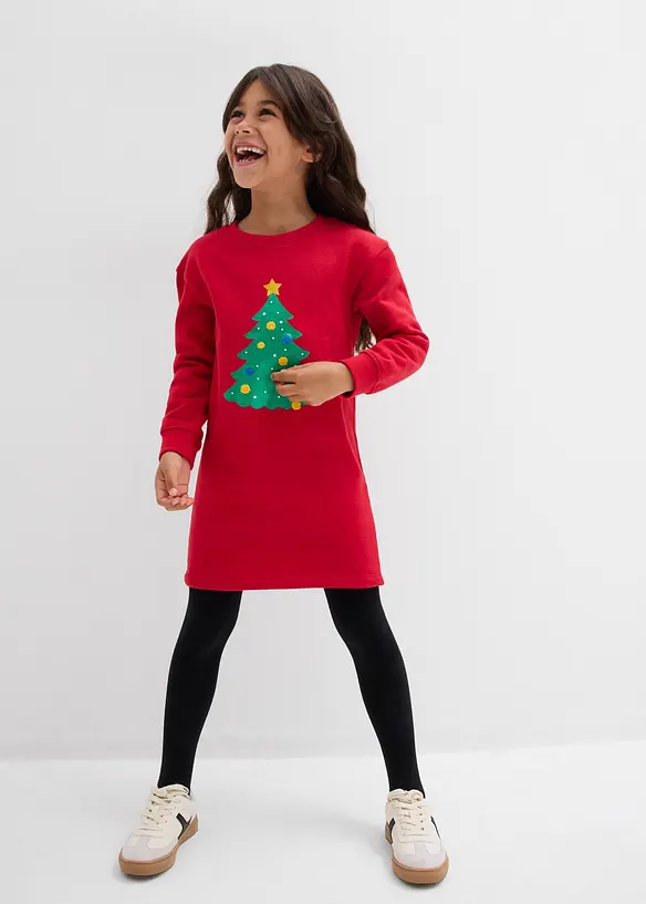 Sweatkleid mit Weihnachtsmotiv in rot von vorne (Totalaufnahme) - bonprix