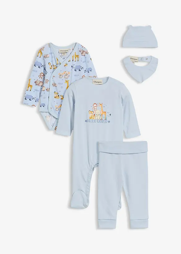 Baby Starter Set aus reiner Bio-Baumwolle  (5-tlg.Set) in blau von vorne - bonprix