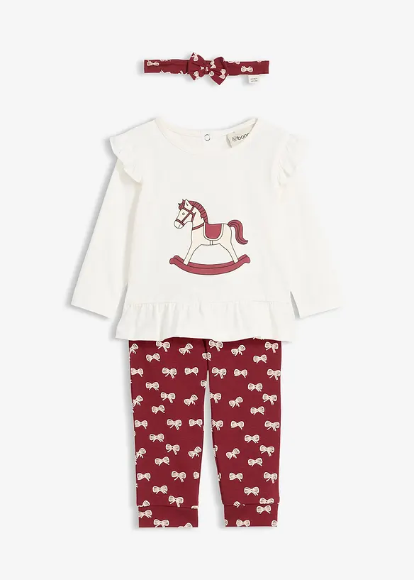 Set aus Longshirt, Leggings und Stirnband aus reiner Bio-Baumwolle (3-tlg.Set) in rot von vorne - bonprix