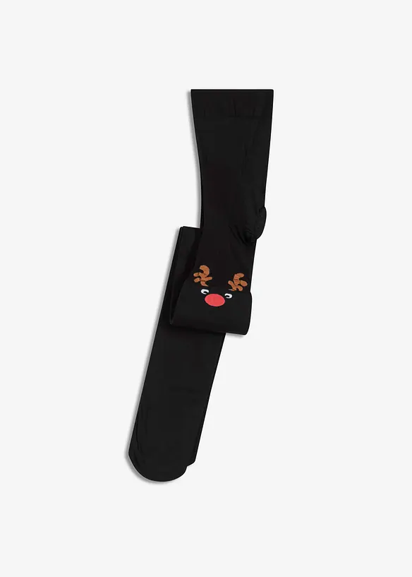 Strumpfhose mit Weihnachtsmotiv in schwarz von vorne - bonprix