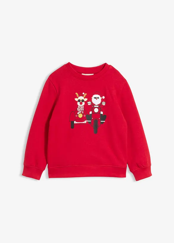 Sweatshirt mit Weihnachtsmotiv aus reiner Bio-Baumwolle in rot von vorne - bonprix
