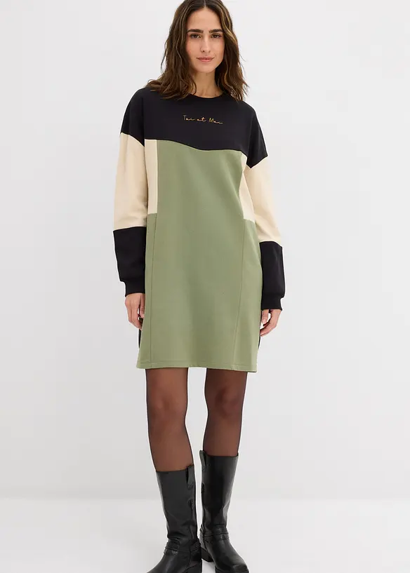Sweatkleid aus reiner Baumwolle in grün von vorne (Totalaufnahme) - bonprix