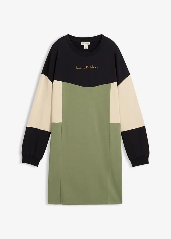 Sweatkleid aus reiner Baumwolle in grün von vorne - bonprix