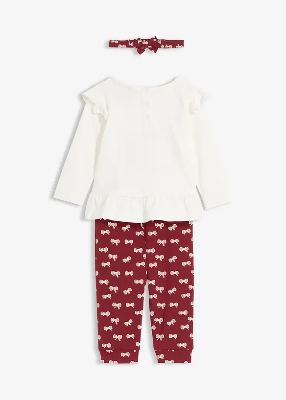 Set aus Longshirt, Leggings und Stirnband aus reiner Bio-Baumwolle (3-tlg.Set) in rot von hinten - bonprix