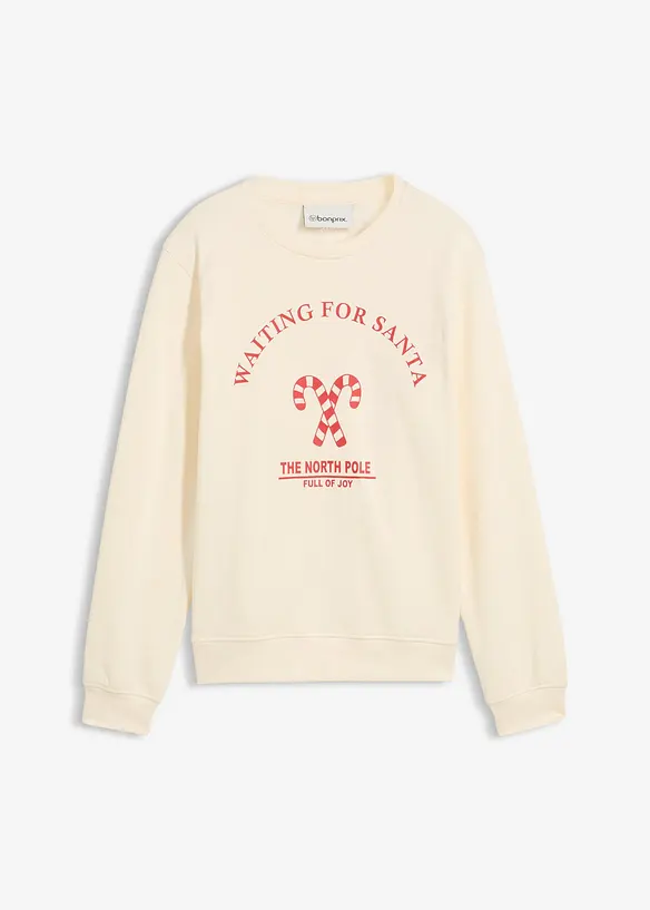Sweatshirt aus reiner Bio-Baumwolle in beige von vorne - bonprix