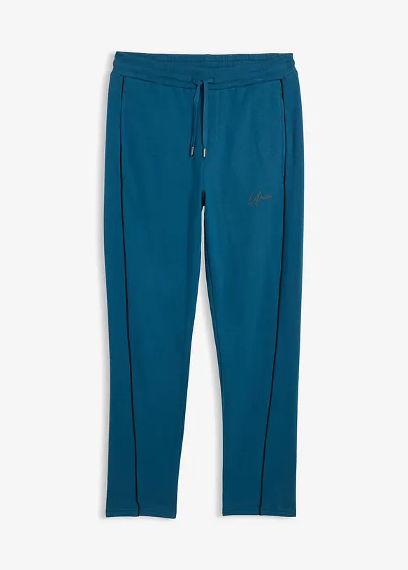 Jogginghose mit Kontrastdetails aus reiner Baumwolle in petrol von vorne - bonprix