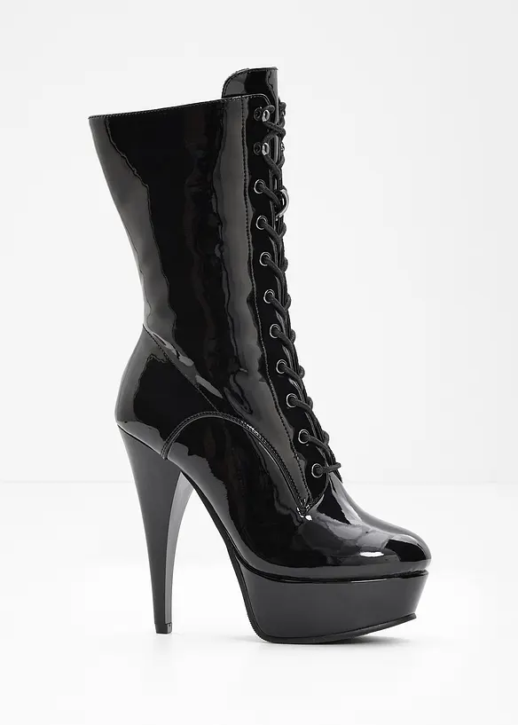 Plateau-Stiefeletten in Lack-Optik in schwarz - bonprix