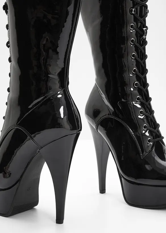 Plateau-Stiefeletten in Lack-Optik in schwarz - bonprix