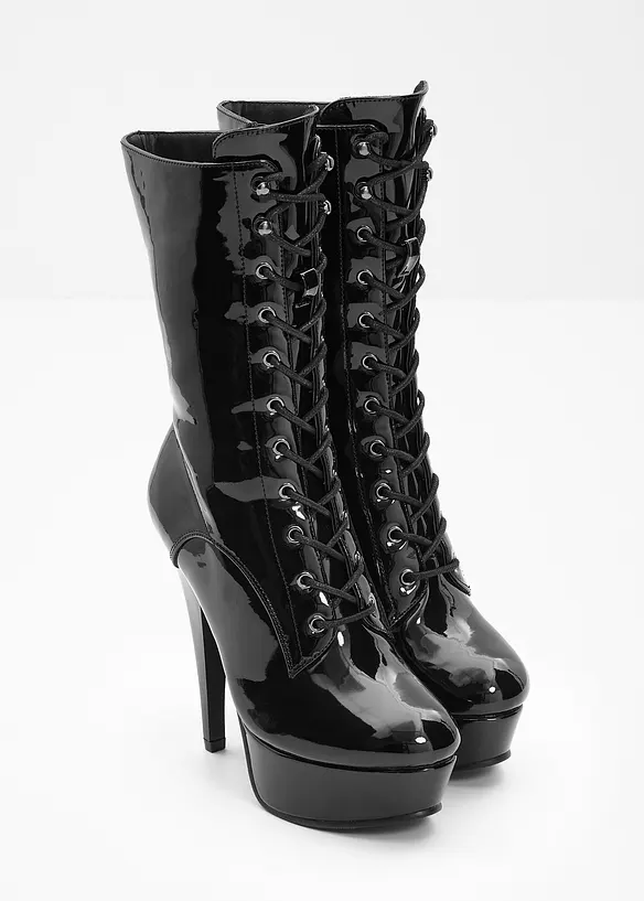 Plateau-Stiefeletten in Lack-Optik in schwarz - bonprix