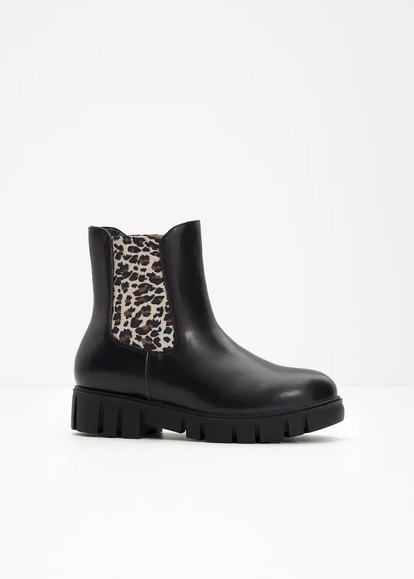 Chelsea-Boots mit Animal-Details in schwarz - bonprix