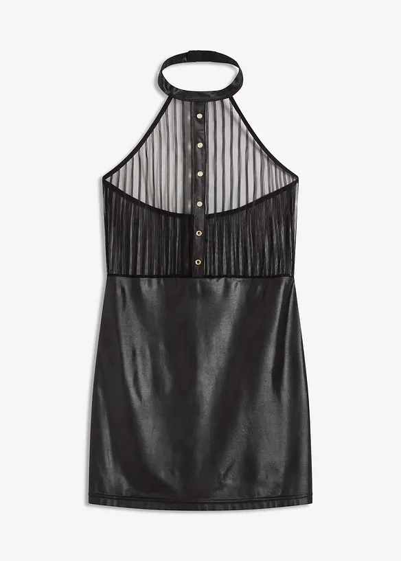 Neckholderkleid mit Wetlook in schwarz von vorne - bonprix