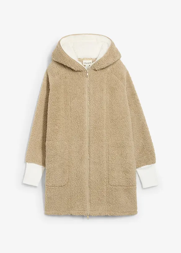 Teddy-Fleece Jacke in beige von vorne - bonprix
