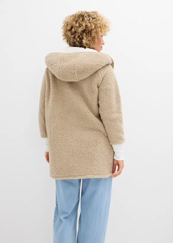 Teddy-Fleece Jacke in beige von hinten (im Anschnitt) - bonprix