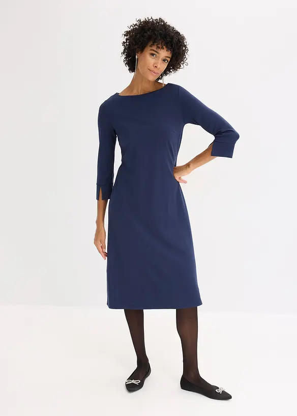 Kleid aus Punto di Roma in blau von vorne (Totalaufnahme) - bonprix Kleid aus Punto di Roma in blau von vorne (Totalaufnahme) - bonprix