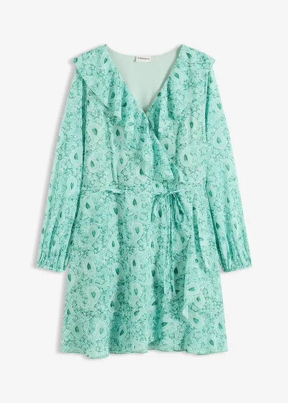 Chiffonkleid in Wickeloptik in grün von vorne - bonprix