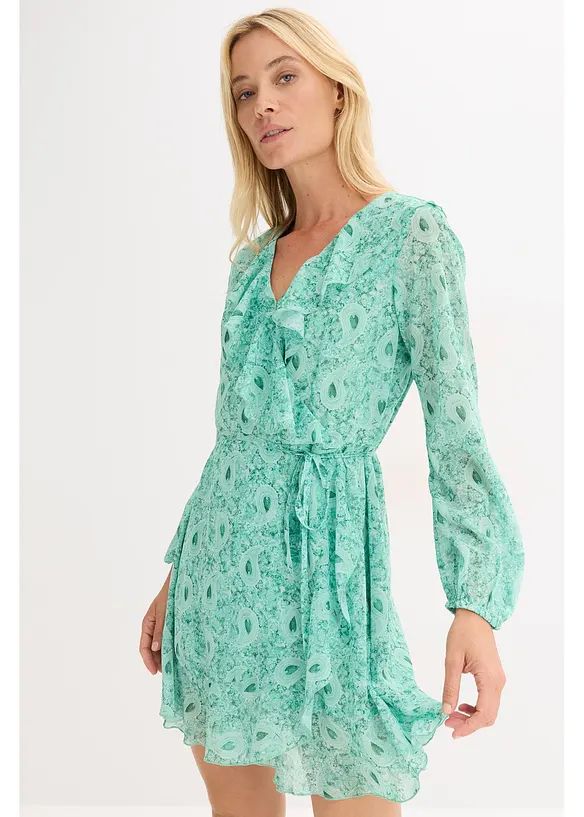 Chiffonkleid in Wickeloptik in grün von vorne (Totalaufnahme) - bonprix