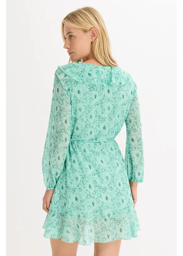 Chiffonkleid in Wickeloptik in grün von hinten (Totalaufnahme) - bonprix