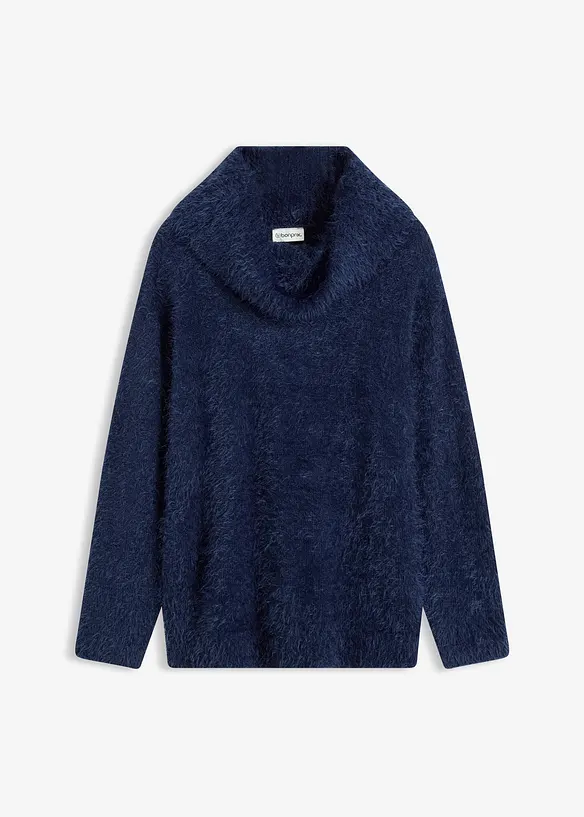 Rollkragenpullover aus weichem Federgarn in blau von vorne - bonprix