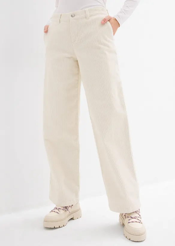 Weite Cordhose aus Baumwoll-Mix in weiß von vorne - bonprix Weite Cordhose aus Baumwoll-Mix in weiß von vorne - bonprix