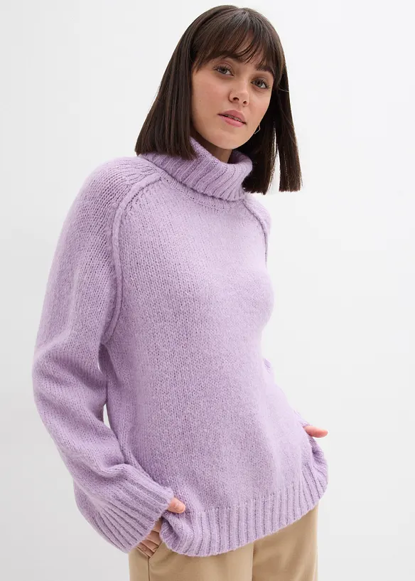 Oversize Grobstrickpullover in lila von vorne (im Anschnitt) - bonprix