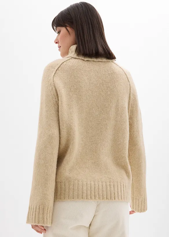 Oversize Grobstrickpullover in beige von hinten (im Anschnitt) - bonprix