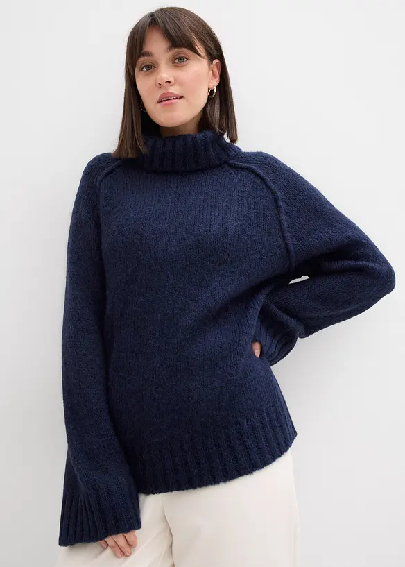 Oversize Grobstrickpullover in blau von vorne (im Anschnitt) - bonprix