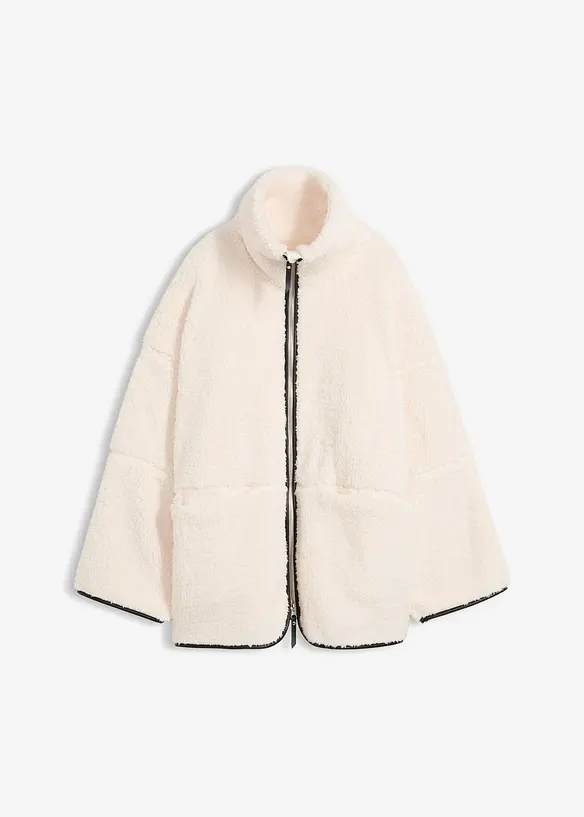 Oversize Teddy-Fleece Jacke in weiß von vorne - bonprix