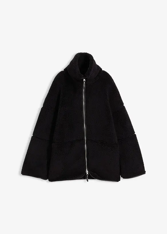 Oversize Teddy-Fleece Jacke in schwarz von vorne - bonprix
