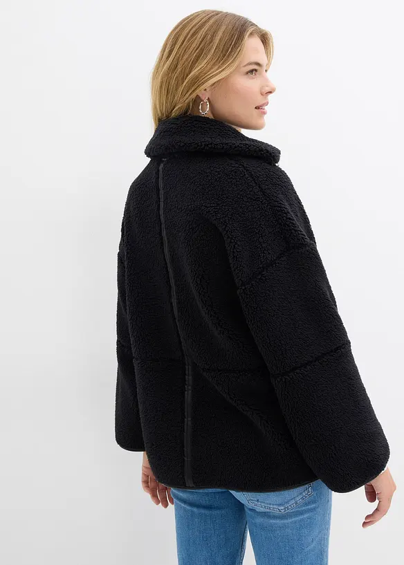 Oversize Teddy-Fleece Jacke in schwarz von hinten (im Anschnitt) - bonprix