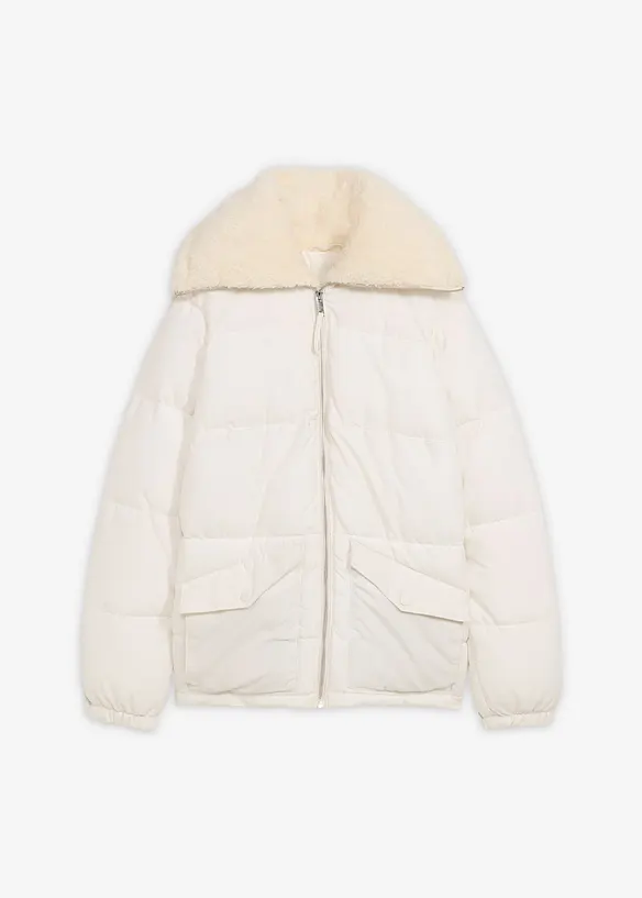 Steppjacke mit Teddykragen in weiß von vorne - bonprix