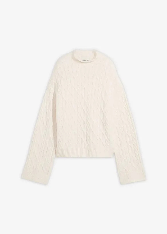Zopfstrick Pullover in weiß von vorne - bonprix