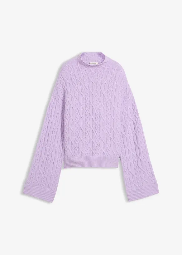 Zopfstrick Pullover in lila von vorne - bonprix